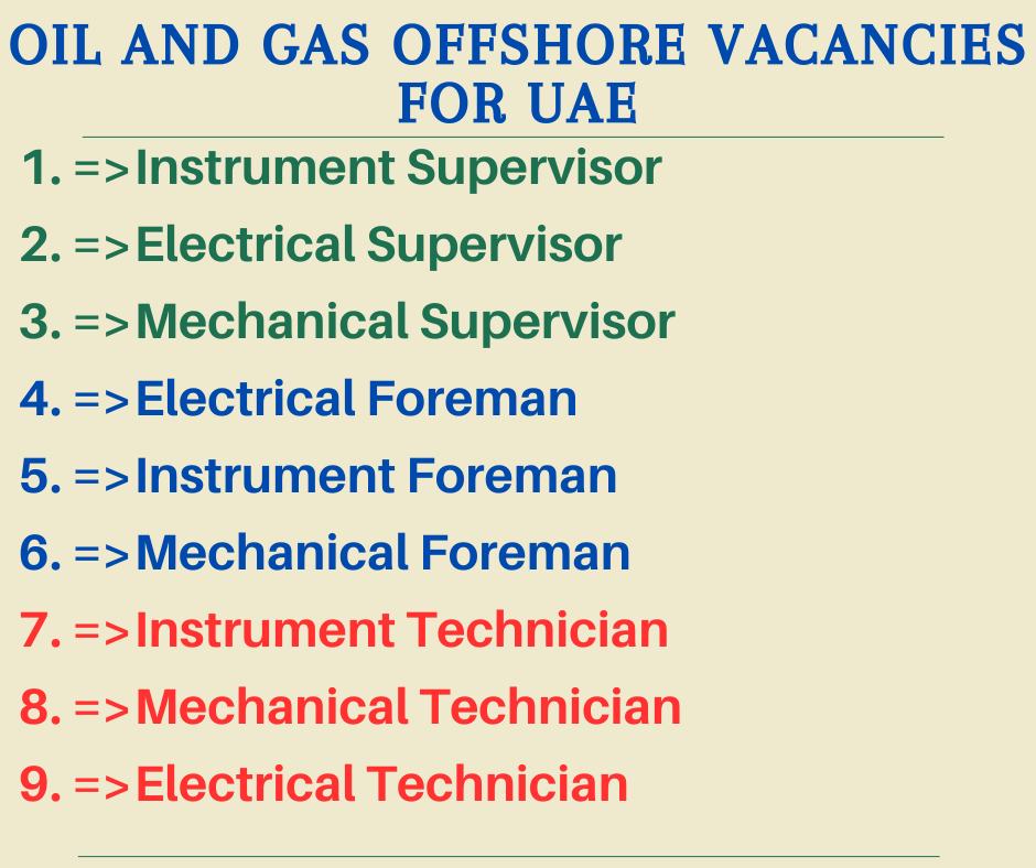 Oil and Gas Offshore Vacancies for UAE
