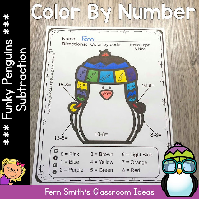 Winter Color By Number Subtraction Bundle at TeacherspayTeachers by Fern Smith of Fern Smith's Classroom Ideas.