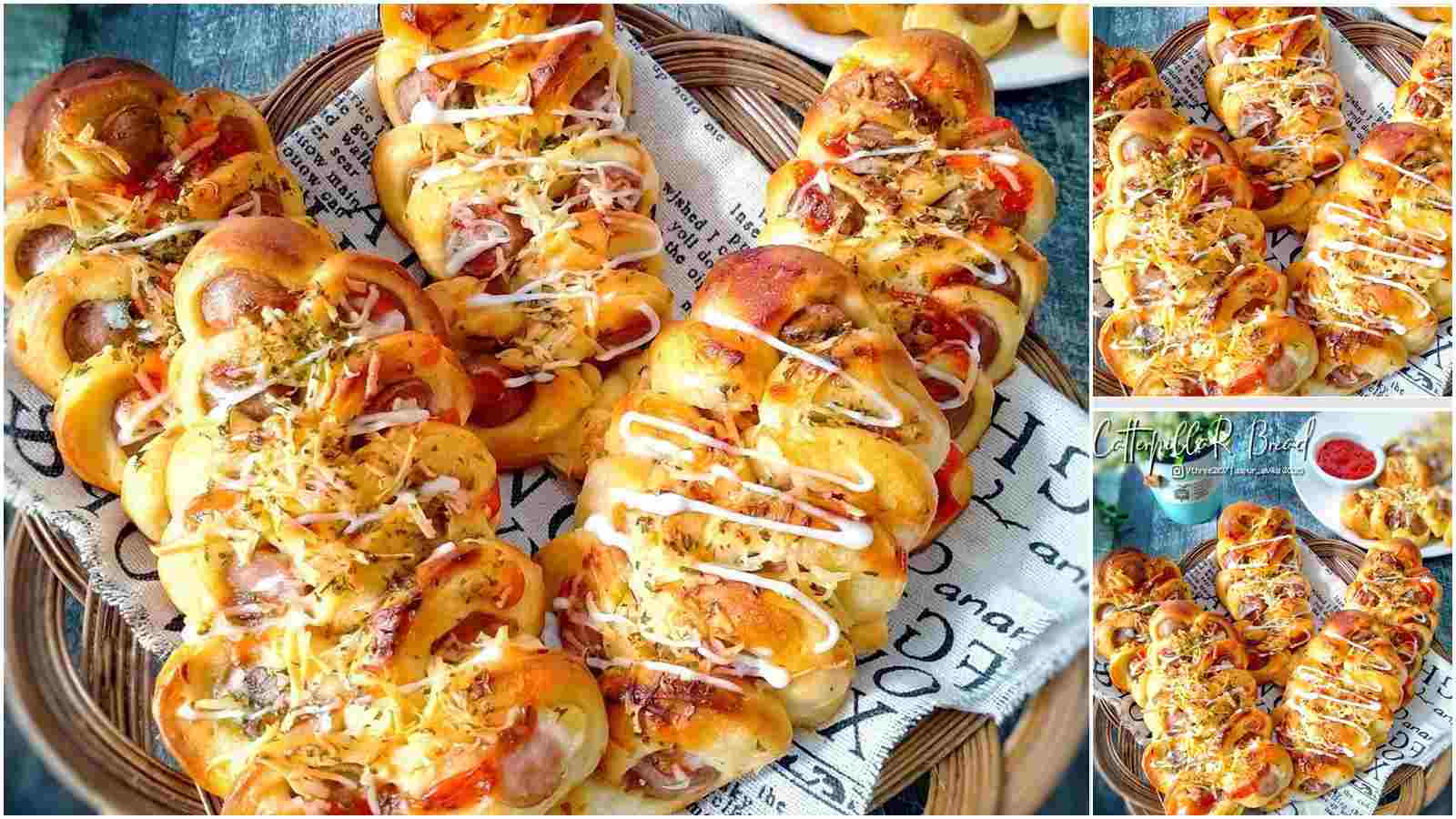 RESEP CATERPILLAR BREAD, ROTI SOSIS LEMBUT DAN GURIH