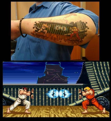 Tatuagens Ken e Ryu Street Fighter no braco