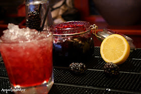 The main components of the Drunken Vimto are blackcurrant jam, blackberries and lemon juice. From Anyonita Nibbles