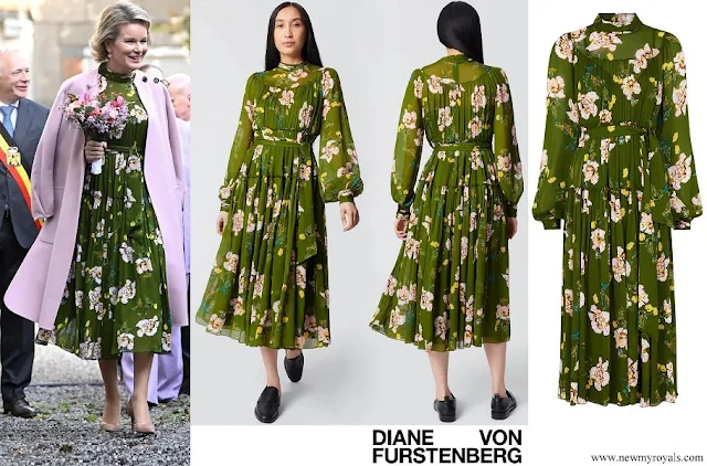 Queen Mathilde wore a Diane von Furstenberg Kent Pleated Midi Dress