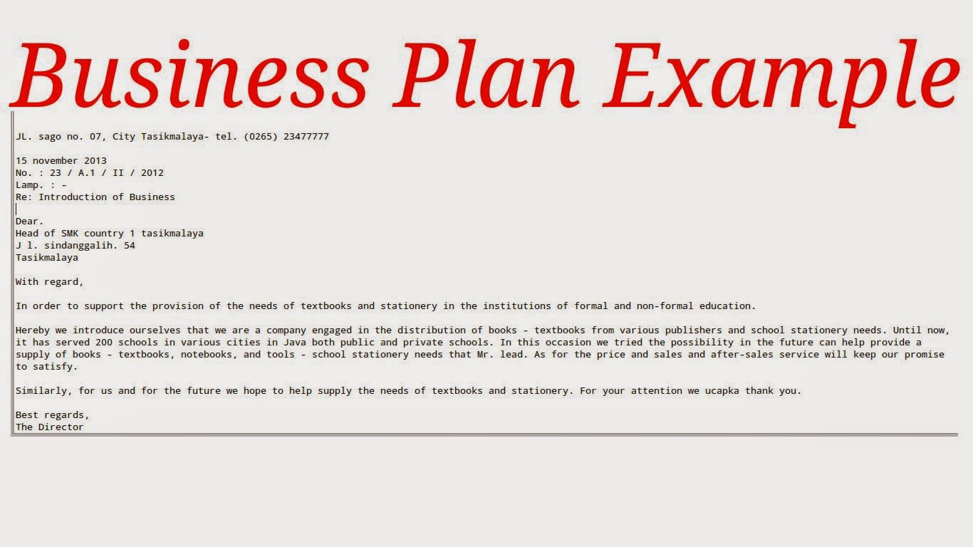 Samples Business Letters Business Plan Example