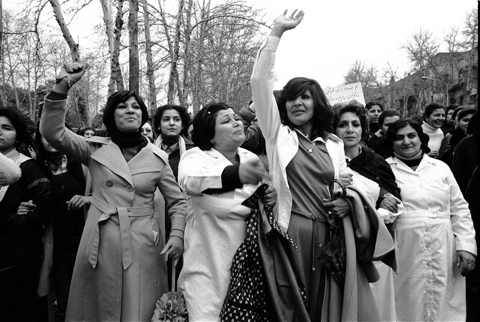 Women protesting forced hijab days after the Iranian 