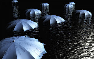 Umbrellas Above Water at Night wallpaper