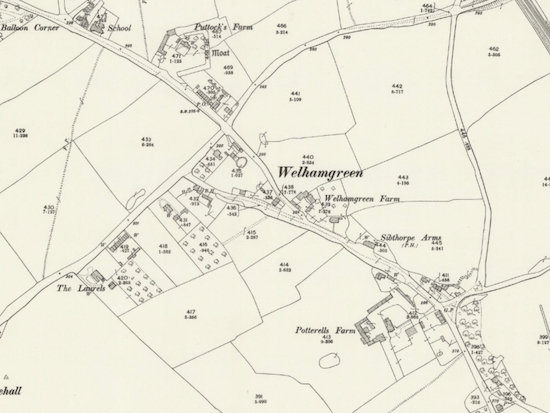 Details from the 1898 OS map of Welham Green and Marshmoor