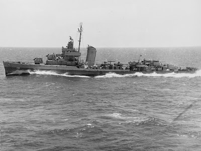 The United States Navy Sims class destroyer the United States Ship Roe DD 418 underway in 1943 or 1944
