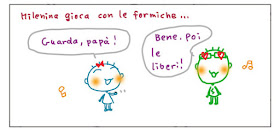 Milenina gioca con le formiche... Guarda, papa'! Bene. Poi le liberi!