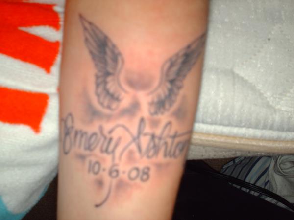 Baby Angel Memorial tattoo done for my friend who had suffered a miscarriage