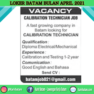 Lowongan Kerja Calibration Technician April 2021