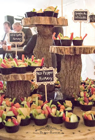 Wood Spool, tree slice and log crudite display, Bliss-Ranch.com