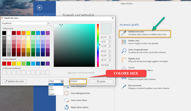 catturare codice colore picpick