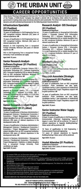 Urban Unit Lahore Jobs 2021 Online Application Form Download