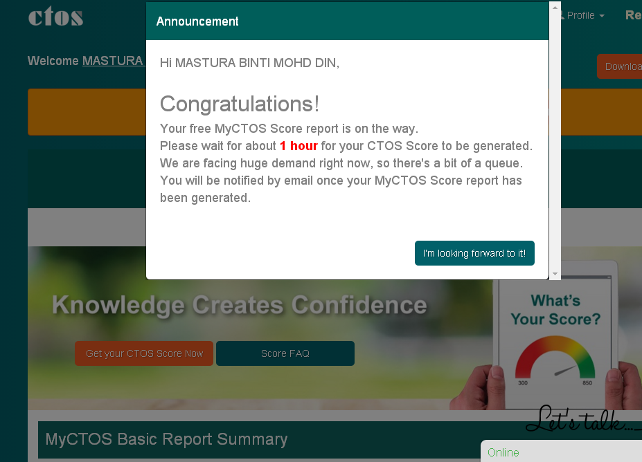 semak baki pembiayaan / pinjaman di ctos secara online, ctos simple register, cara mudah