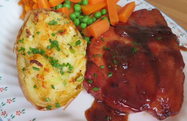 Glazed Bacon Chops with Champ Stuffed Potatoes