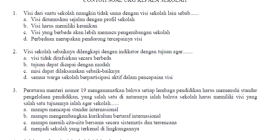 Contoh Soal Uji Kompetensi Kepala Sekolah dan Pengawas 