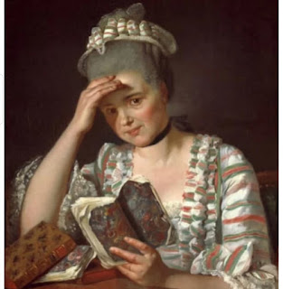 EMBARRASSED WOMAN WITH A BOOK IN HAND