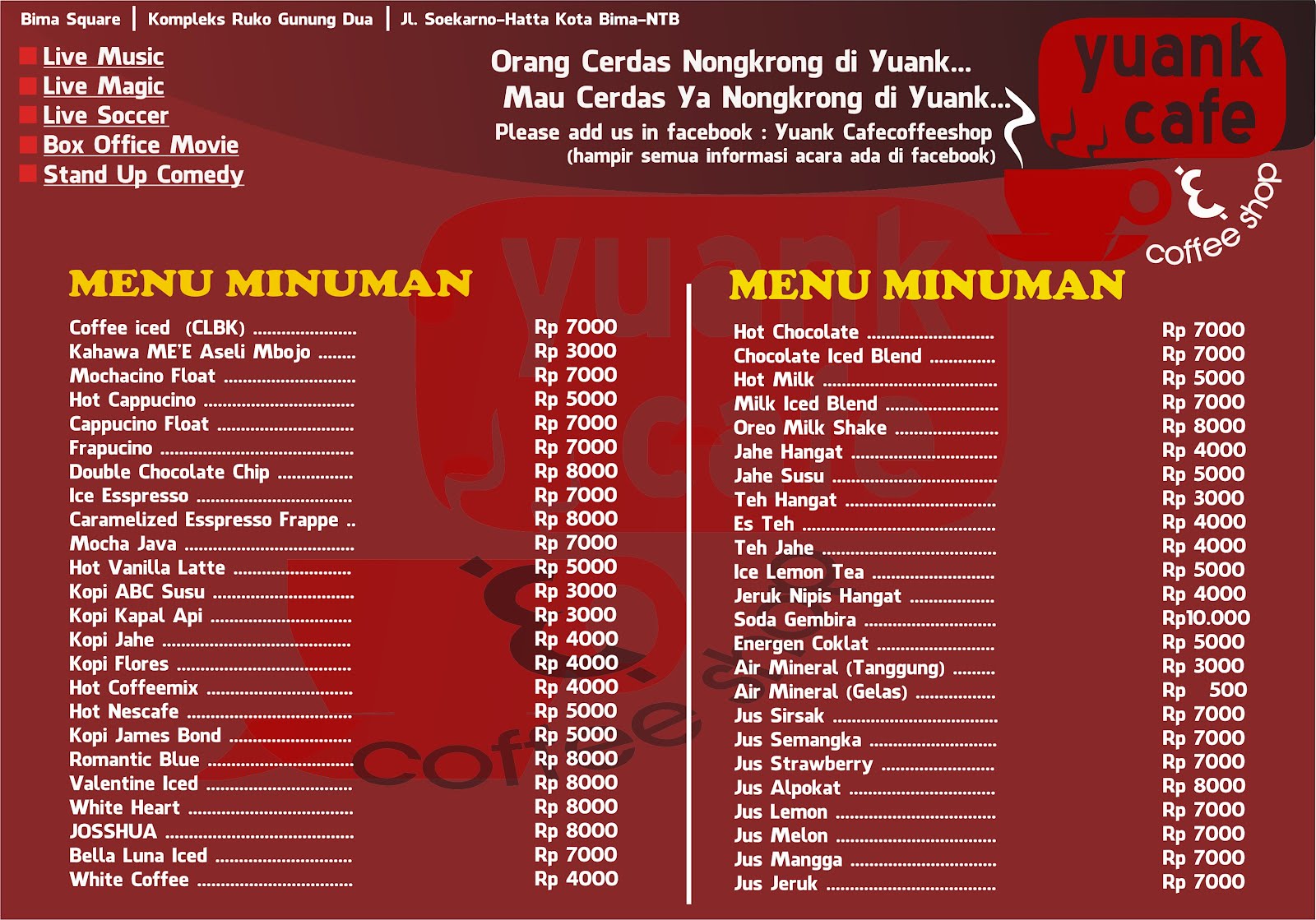 Yuank Dynasty Menu Minuman 