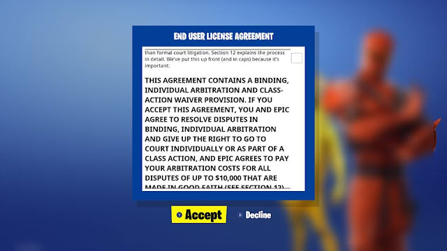 Fortnite season 8 arbitration costs $10000 EULA end user license agreement