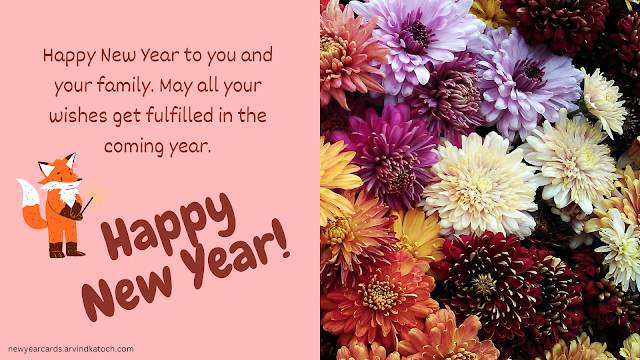 Happy New Year card, flowers, New Year, Wishes,