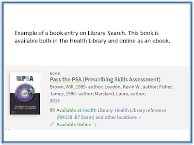 entry of an ebook on Library Search, showing the "available online" link