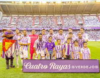 REAL VALLADOLID C. F. - Temporada 2018-19 - Óscar Plano, Míchel, Jordi Masip, Rubén Alcaraz, Duje Cop, Enes Ünal, Fernando Calero y Kiko Olivas; Javi Moyano, Toni Villa y Nacho. REAL VALLADOLID C. F. 2 (Enes Ünal, Nacho) LEVANTE U. D. 1 (Postigo). 27/09/2018. Campeonato de Liga de 1ª División, jornada 6. Valladolid, estadio José Zorrilla.