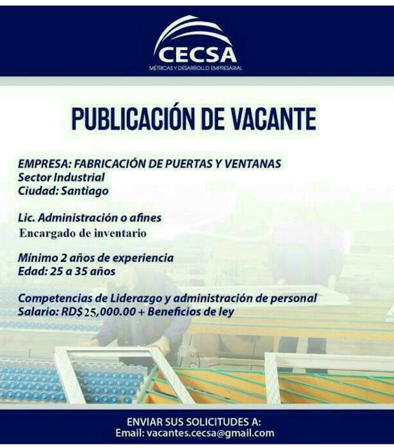  Vacante para Encargado de Inventario