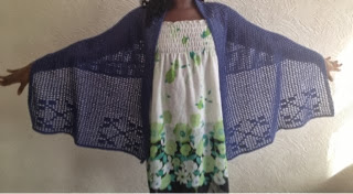 Blue filet crochet shawl