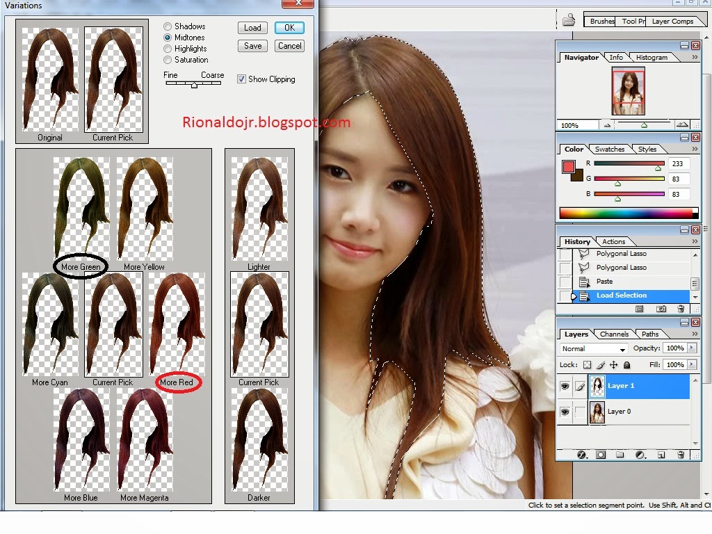 Tutorial photoshop manipulasi objek merubah warna rambut  