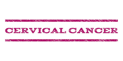 The words "cervical cancer" written across a pink banner. 