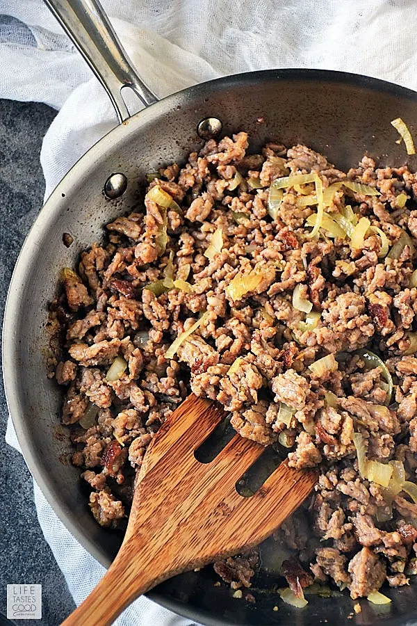 Cooked sausage in skillet