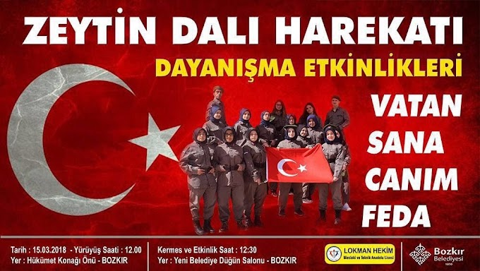 Haydi Bozkır Perşembe günü Zeytin Dalı Hareketına Destek İçin Yürüyüşe