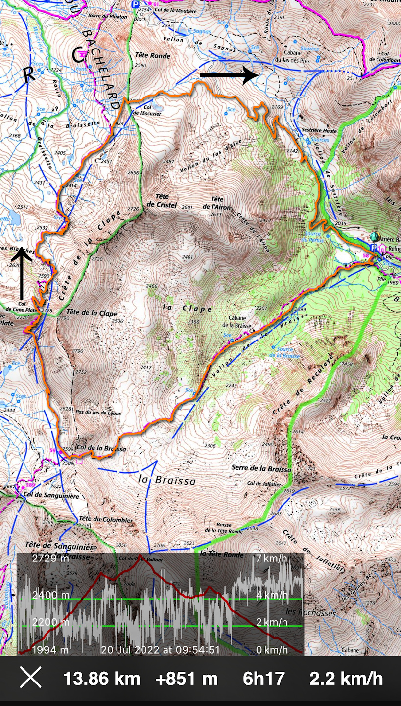 Three cols hike track