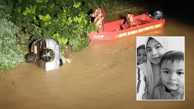 Jasad guru, dua anak berpelukan di dalam kereta terbabas ke dalam sungai