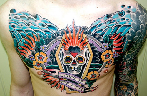 Colored male chest tattoo