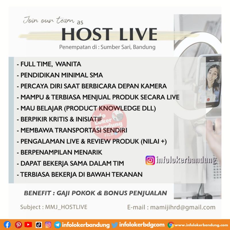 Lowongan Kerja Host Live Mamiji Bandung Desember 2023