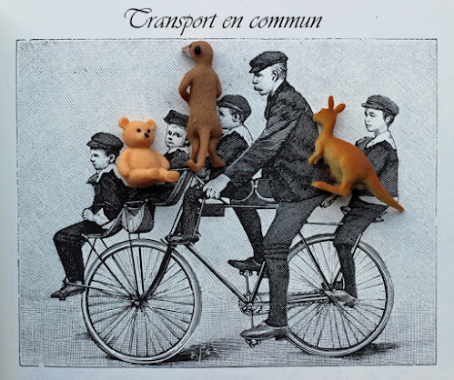 vélo, transport en commun, collages, Illustration numérique, surréalisme,