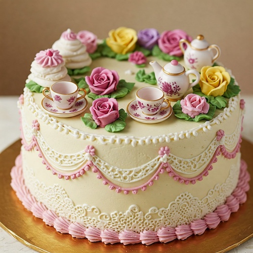 Design Cake on  Tea Set Bloom