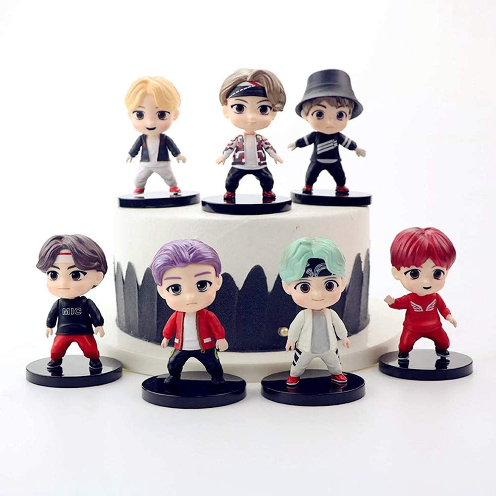 7 piezas de decoración de tartas BTS para niños, mini juguetes para cupcakes para suministros de fiesta de cumpleaños