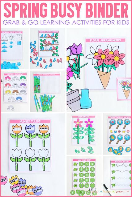 This learning activity binder includes 10 Spring themed learning activities for preschool and kindergarten. Use it for morning work, traveling, quiet time activities and more. Check out all ten skills covered and see other ways you can use our busy binder products here.