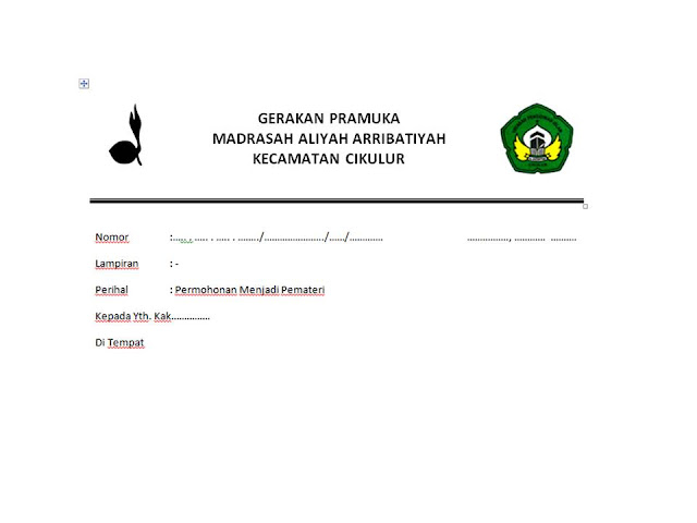 CONTOH SURAT PERMOHONAN MENJADI PEMATERI DALAM KEGIATAN PRAMUKA