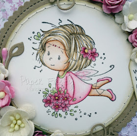 Pink, floral, girly card featuring a cute fairy (image by Wee Stamps)