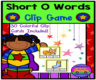 SHORT O WORDS, SHORT VOWEL GAMES, CLIP GAMES, LITERACY CENTERS