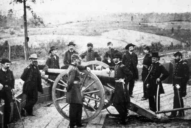 General William Tecumseh Sherman (1820–1891) with members of his staff before the siege of Atlanta, Georgia. Photo by MPI/Getty Images