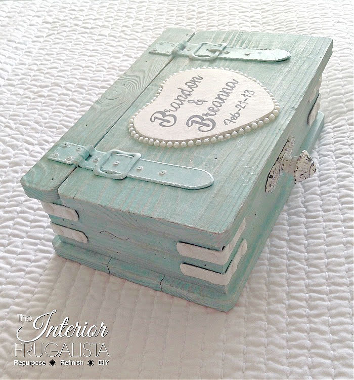 An upcycled beach wedding card box with a pretty white knob from voyage to Hobby Lobby.