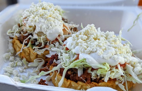 Two thick sopes, chorizo and asada