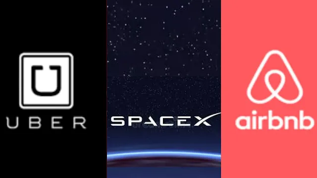 Imagem com as logomarcas da Uber, SpaceX e Airbnb