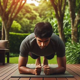 A person performing bodyweight exercise (plank) outdoors.