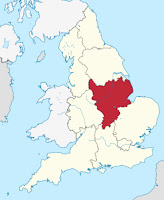Outline map of the UK detailing the East midlands region
