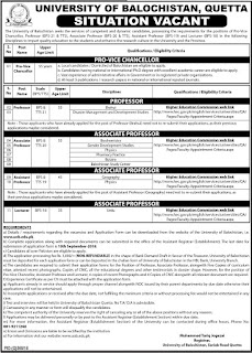 Jobs In University of balochistan 2018